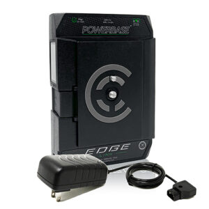 Core SWX Powerbase Edge Link 70Wh V-Mount battery with USB-C, D-Tap, and runtime LCD display.
