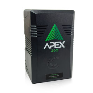 Apex LV 367Wh lithium-ion V-Mount battery pack for high-power LED lighting systems.